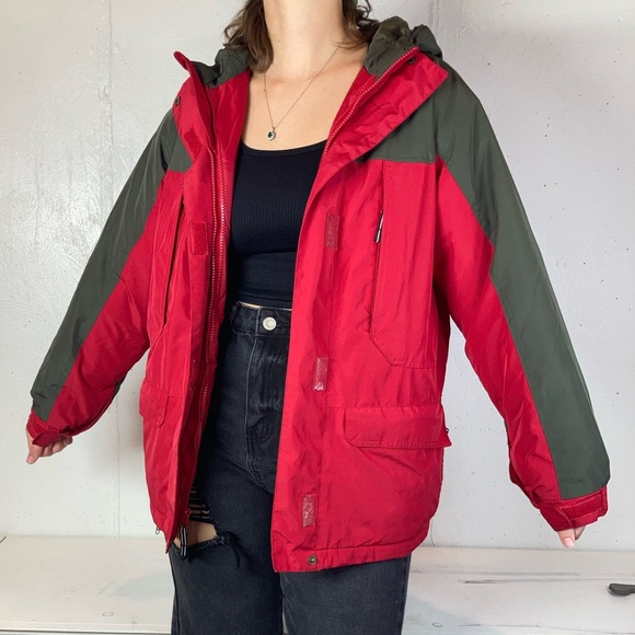 Land’s End Bright Red + Gray Puffy Zip Up Coat - Picture 9 of 13